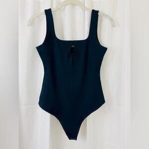 Abercrombie & Fitch Black Square Neck Thong Bodysuit with Notched Cleava…